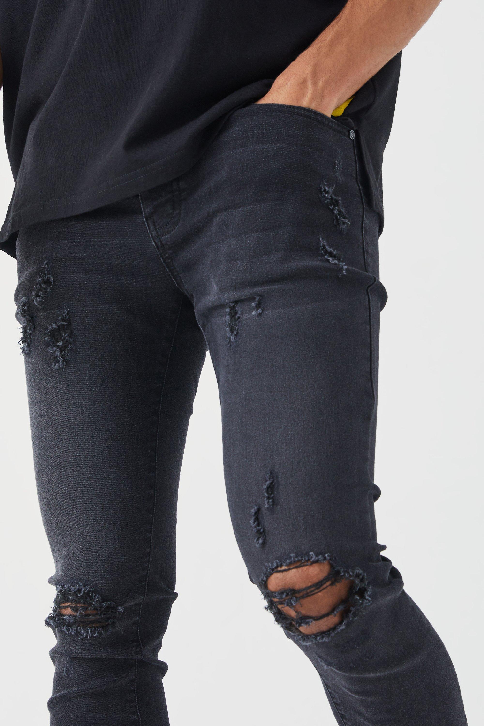 Black ripped knee jeans sales mens